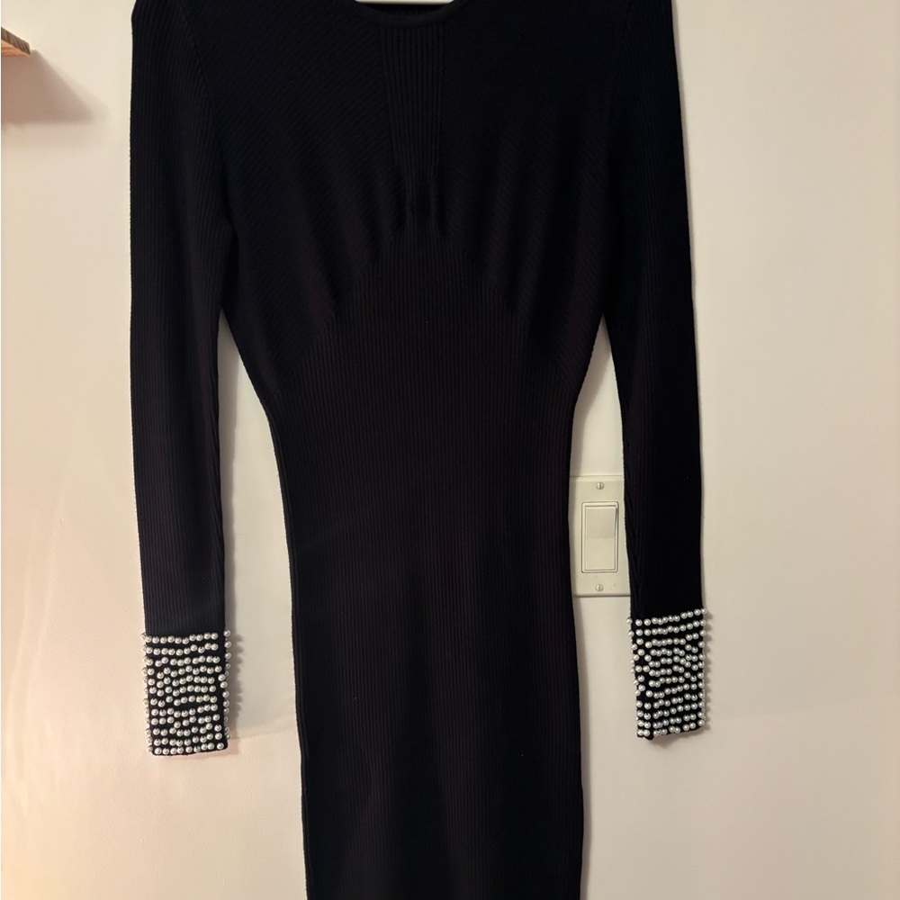 Buffalo David Bitton Black Dress with Pearl Cuff Details